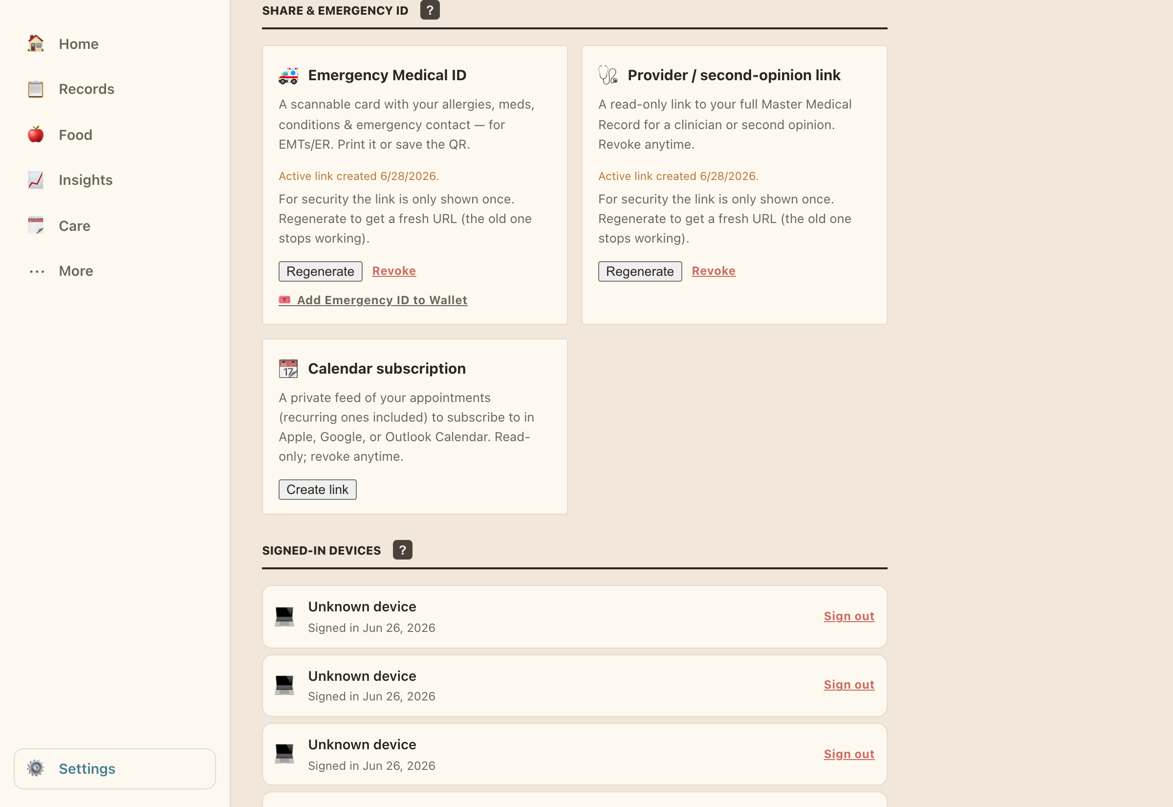 Sharing and emergency ID controls on Mac